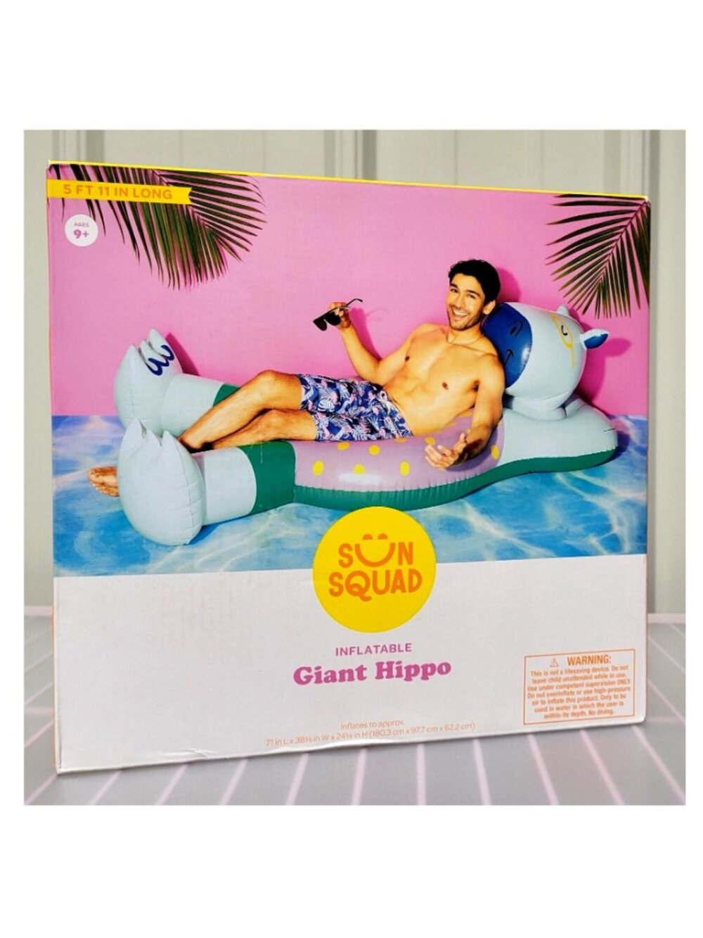 Sun Squad Giant Chilaxing Hippo Pool Swim Inflatable Float 6 Foot Length